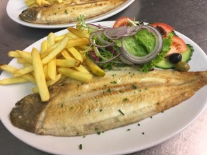 Panfried dover sole + chips & salad